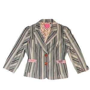 Vintage Y2K Striped Blazer Jacket Sz 6 Pink Brown Hannah Montana Preppy Feminine
